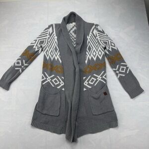 Roxy Gray Tribal Geometric Knit Cardigan Sweater Women's S